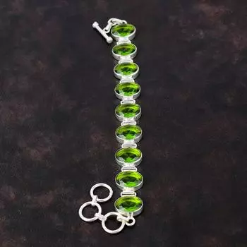 Граненый браслет с перидотом Ювелирные изделия ручной работы Браслет из настоящего драгоценного камня Браслет из стерлингового серебра 925 пробы Регулируемый браслет-цепочка Подарки на годовщину Adjustable