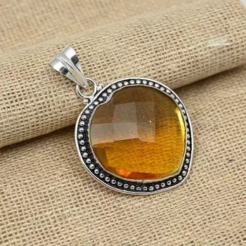 Граненый цитрин топаз драгоценный камень ручной работы стерлингового серебра 925 пробы замечательные подвесные украшения 1.96 Inches оранжевый