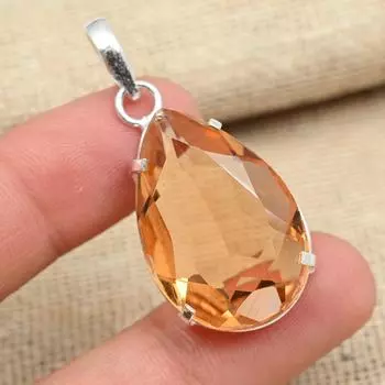 Граненый цитриновый драгоценный камень ручной работы из стерлингового серебра 925 пробы античный кулон для нее 1.77 Inches жёлтый