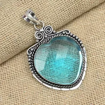 Граненый голубой топаз Gemstone 925 Sterling Silver Handmade Уникальный ювелирный кулон 2.16 Inches синий