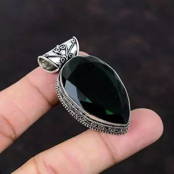 Граненый хромированный кулон с диопсидом, ювелирные изделия из драгоценных камней, кулон из стерлингового серебра 925 пробы, кулон ручной работы, изысканный винтажный кулон, серебряные украшения для подарка