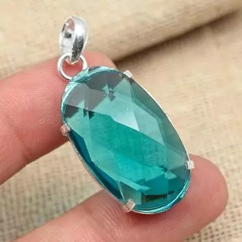 Граненый Индиколит Турмалин Драгоценный камень 925 пробы Серебряный кулон Ювелирные изделия ручной работы 1.77 inches синий