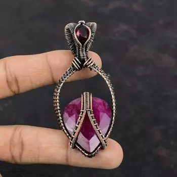 Граненый Кашмирский Рубин Кулон Медная Проволока Обернутый Кулон Медные Ювелирные Изделия Ручной Работы Мозамбикский Гранат Кулон Ювелирные Изделия Из Натурального Драгоценного Камня Для Подарка