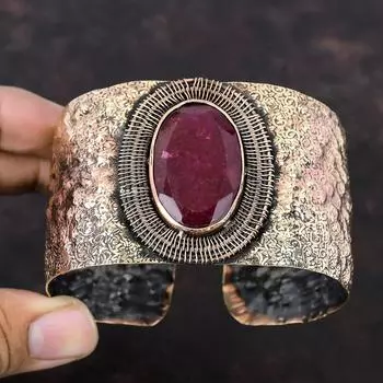 Граненый кашмирский рубиновый браслет, браслет-манжета с драгоценными камнями, медная проволока, обернутая регулируемым браслетом, браслет ручной работы, медная проволока, ювелирные изделия, подарки для женщин