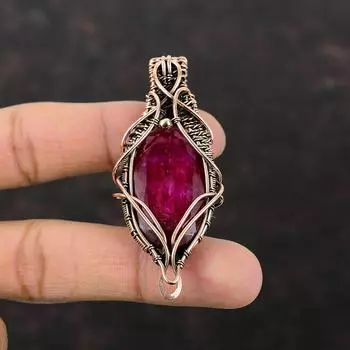 Граненый кашмирский рубиновый кулон, кулон из медной проволоки, кулон ручной работы, медные украшения, стильный кулон, кулон из настоящего драгоценного камня, подарок для нее