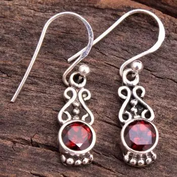 Граненый Красный Гранат Драгоценный Камень Стерлингового Серебра 925 Ювелирные Изделия Ручной Работы Женские Серьги Мотаться Серьги