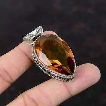 Граненый кулон с цитрином, винтажные ювелирные изделия, кулон ручной работы, подвеска из стерлингового серебра 925 пробы, оригинальные ювелирные изделия из драгоценных камней, стильный кулон, подарок для мамы