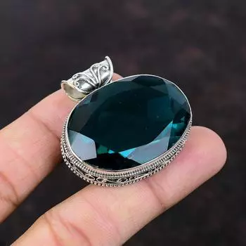 Граненый кулон с индиколитом, кулон ручной работы, винтажный кулон, ювелирные изделия из драгоценных камней, стерлингового серебра 925 пробы, кулон с индиколитом, подарок на годовщину