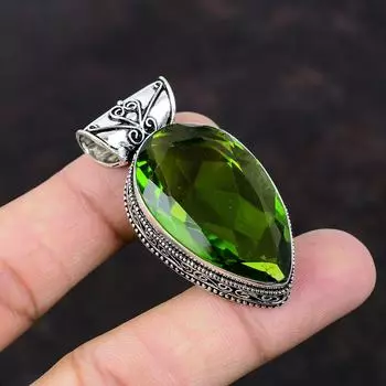 Граненый кулон с перидотом, ювелирные изделия ручной работы из драгоценных камней, стерлингового серебра 925 пробы, кулон с перидотом, винтажный кулон, подарок для нее, новый кулон