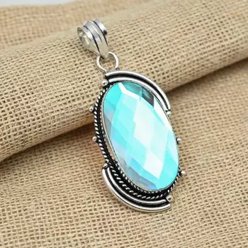 Граненый Mistic Topaz Gemstone 925 Solid Silver Jewelry Изысканная подвеска Handmade Gift 2.36 Inches белый