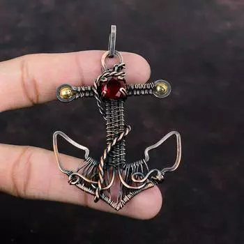 Граненый Мозамбикский Гранат Кулон Медная Проволока Обернутый Подвеска Якорь Ручной Работы Медные Ювелирные Изделия Подвеска Из Натурального Драгоценного Камня Подарок Для Женщин