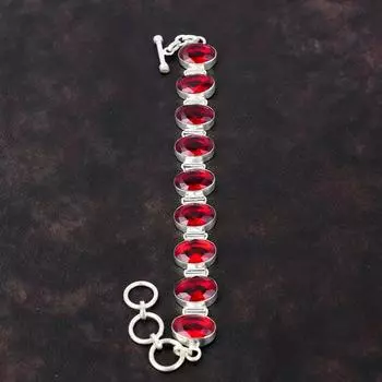 Граненый мозамбикский гранатовый браслет Ювелирные изделия из драгоценных камней Браслет из стерлингового серебра 925 пробы Регулируемый браслет-цепочка Ювелирные изделия ручной работы Подарок на годовщину Adjustable