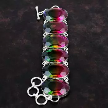Граненый мульти-турмалиновый браслет Ювелирные изделия ручной работы Браслет из драгоценных камней Браслет из стерлингового серебра 925 пробы Регулируемый браслет-цепочка Подарок для матери Adjustable