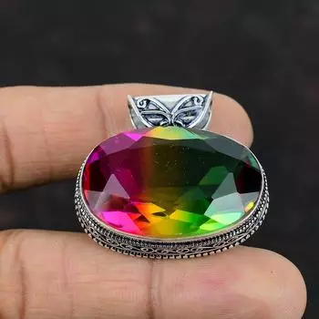 Граненый мультитурмалиновый кулон ручной работы, кулон с драгоценным камнем, винтажный кулон, подвеска из стерлингового серебра 925 пробы, ювелирные изделия с камнем, подарки на годовщину