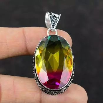 Граненый мультитурмалиновый кулон ручной работы, винтажный кулон, ювелирные изделия из настоящего драгоценного камня, подвеска из стерлингового серебра 925 пробы, новый кулон, подарки для мамы