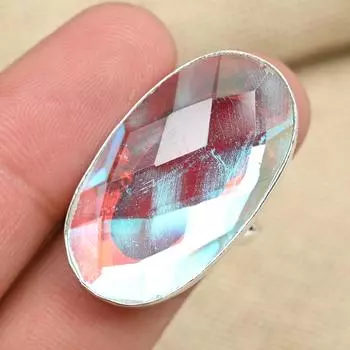 Граненый Радужный Мистик Топаз Драгоценный Камень Стерлингового Серебра 925 Ручной Работы Дизайн Кольца Ювелирные Изделия 4 белый