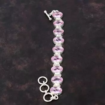 Граненый розовый браслет из кунцита Браслет ручной работы Браслет из стерлингового серебра 925 пробы Регулируемый браслет-цепочка Достойный ювелирный подарок из драгоценных камней для жены Adjustable