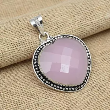 Граненый розовый халцедон драгоценный камень 925 твердое серебро ручной работы очаровательный кулон ювелирные изделия 1.96 Inches розовый