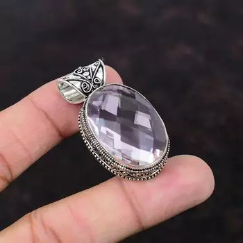 Граненый Розовый Кунцит Кулон Ювелирные Изделия Из Натурального Камня Стерлингового Серебра 925 Кулон Ручной Работы Драгоценный Камень Винтаж Кулон Подарок На Помолвку