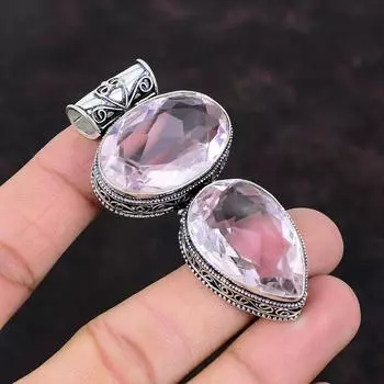 Граненый Розовый Кунцит Кулон Ручной Работы Винтаж Кулон Стерлингового Серебра 925 Кулон Розовый Кунцит Ювелирные Изделия Из Драгоценного Камня Кулон Ручной Работы Для Подарка