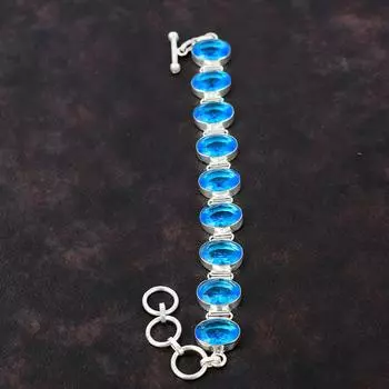 Граненый швейцарский браслет с синим топазом Браслет из драгоценного камня Браслет из стерлингового серебра 925 пробы Регулируемый браслет-цепочка Ювелирные изделия ручной работы Подарок для невесты Adjustable