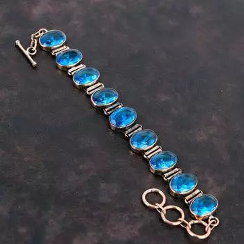 Граненый швейцарский браслет с синим топазом Медный браслет Регулируемый браслет-цепочка Потрясающие медные украшения Драгоценный камень Браслет ручной работы Подарки для него