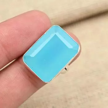 Граненый синий халцедон стерлингового серебра 925 пробы ювелирные изделия ручной работы привлекательное подарочное кольцо 4 синий