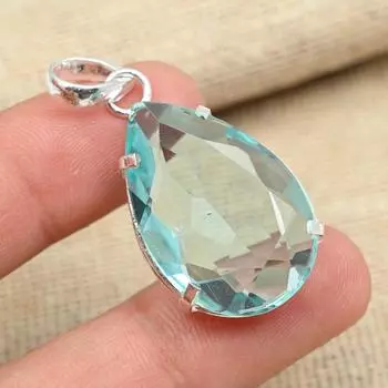 Граненый синий топаз драгоценный камень ручной работы стерлингового серебра 925 пробы подарок на день рождения кулон 1.77 Inches синий