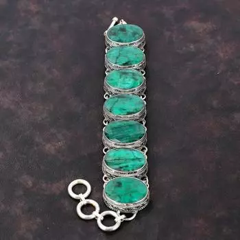 Граненый Замбийский Изумрудный Браслет Драгоценный Камень Старинные Ювелирные Изделия Браслет Стерлингового Серебра 925 Браслет Ручной Работы Новые Ювелирные Изделия Регулируемый Браслет-Цепочка Adjustable