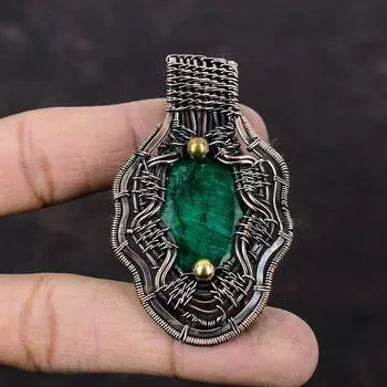 Граненый Замбийский Изумрудный Кулон Медная Проволока Обернутый Кулон Дизайнерский Кулон Ручной Работы Драгоценный Камень Медные Ювелирные Изделия Подарок Для Женщин Изумрудные Ювелирные Изделия