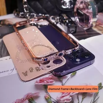 Граница со стразами для глаз, ромбовидная кайма с акриловым материалом, пленка для линз, чехол для телефона для iPhone 15, 14 Plus, 13, 12, 11 Pro Max, XSMax, 8, 7 Plus, защитный чехол iPhone 7/8(no film) чёрный