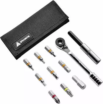 Granite Rocknroll Rocknroll Mini Ratchet Wrench Tool Set 9 Tool Extension Kit для шоссейных и горных велосипедов - Bits, Rod, Multi-Tool (черный) чёрный