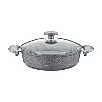 Гранитный плоский горшок 30 см, серый