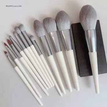 Granny Grey Imitation Fox Fur 12 Makeup Brushes Suit Professional Blush Brush Eye Super Soft Full Set Makeup Tools Grandma Gray 12 makeup brush (simple)