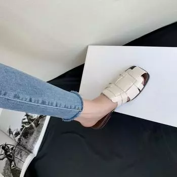 Grape Mom Studiolee~ 2025 летняя одежда пляжная плоская подошва Baotou плетение ленивые тапочки Muller для женщин 35 абрикосовый