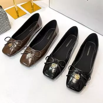 Grape mother same French gentle shallow mouth bow flat-soled single shoes low heel versatile soft sole women s shoes W108-2 35 чёрный