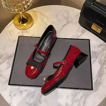 Grape mother studio with the same small fragrant style Mary Jane female word with retro round head shallow mouth ballet flat shoes 35 чёрный