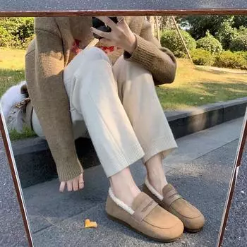 Grape mother studiolae 2025 new Japanese Boken shoes plush loafer beanie single shoes women s autumn and winter 35 абрикосовый