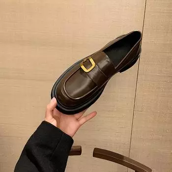 Grape mother studiolee британское слово с квадратной пряжкой толстая подошва толстый каблук квадратный круглый нос лоферы маленькие кожаные туфли женские осень и зима 34 коричневый
