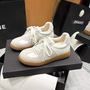 Grape mother studiolee retro Hong Kong style round head color matching casual board shoes lace-up German training white shoes women s spring and aut 34 белый