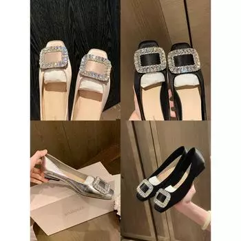 Grape mother studiolee rhinestone shallow mouth French square head silver with skirt single shoes women s 2024 spring and autumn new models 35 чёрный