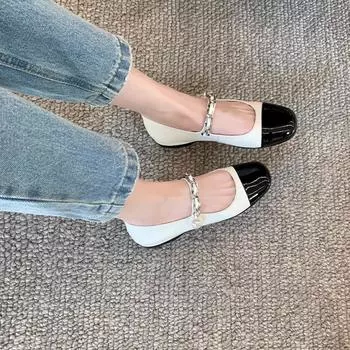 Grape mother studiolee round head French flat-soled single shoes color matching pearl Mary Jane women s shoes spring and summer new models 34 белый