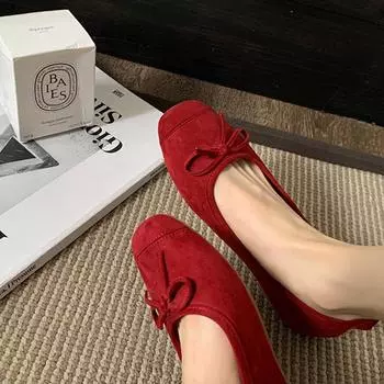 Grape mother studiolee small round head ballet style bow soft surface shallow mouth flat sole shoes women s autumn 35 красный