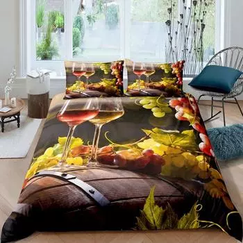 Grape Wine Bedding Set 3pcs for Kids Boys Girls Grape Rack and Wineglass Decor Comforter Cover Modern Polyester Duvet Cover Set EU Single(135x200cm)
