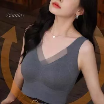 Graphene DE Velvet Утепленный жилет Эластичная ткань V-образный вырез Дизайн 3D Бесшовные чашки Теплый внутренний слой Нижняя часть Верхняя одежда Осень-Зима M чёрный