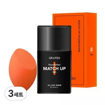 Graphene Match Up Foundation 40 мл + спонж Edge Cut, нет. 25 Tan, 3 набора, лучшая мужская косметика Кореи.