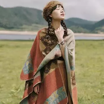 Grassland Ethnic Style Shawl Summer Outside Women S Big Shawl Cape Cape High-End Knitted Scarf 160-135