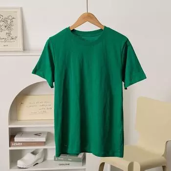 [Gratitude 2025] 100% Pure Cotton! Lightweight and Not Stuffy/Daily Single round Neck Short-Sleeved T-shirt Women s Top Summer Export Green S