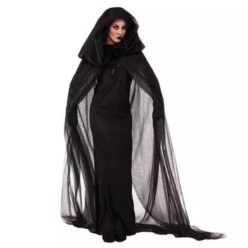 Graveyard Halloween Woman Ghost Bride Witch Vampire Cosplay Costume With Cape Witch Long,S