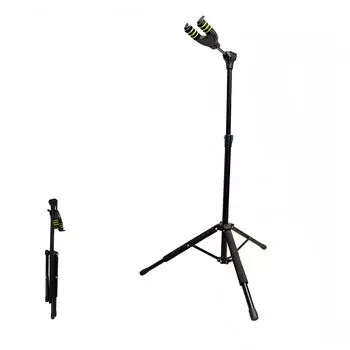 Gravity-Lock Guitar Stand, Height-Adjustable, Foldable, Thick Construction, Anti-Slip Guitar Tripod Stand for Various Guitars, Basses, and Ukuleles